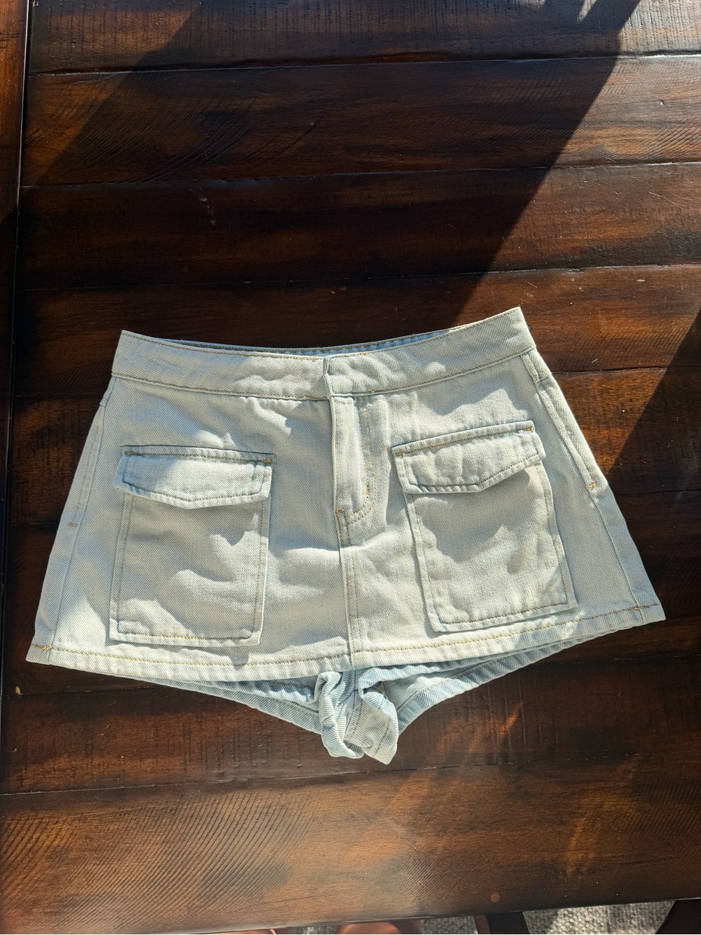 Light Wash Denim Pocket Skorts - Women's Casual Summer Shorts